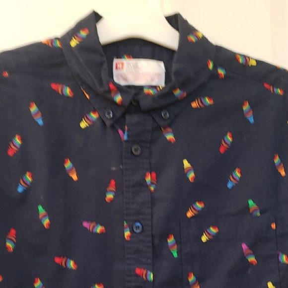 Target Blue Casual Button Down Shirt with Whimsical Design - Picture 4 of 4